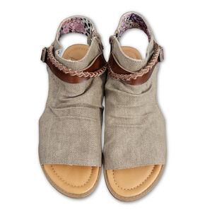 Blowfish Sandals - Womens 8.5 - Brown Peep Toe Canvas Gladiator Flat with Zipper